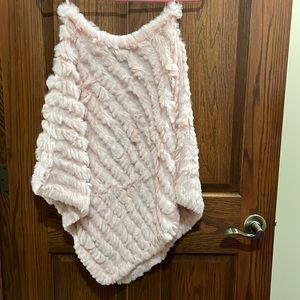 Black Rivet light pink genuine rabbit fur poncho. OS